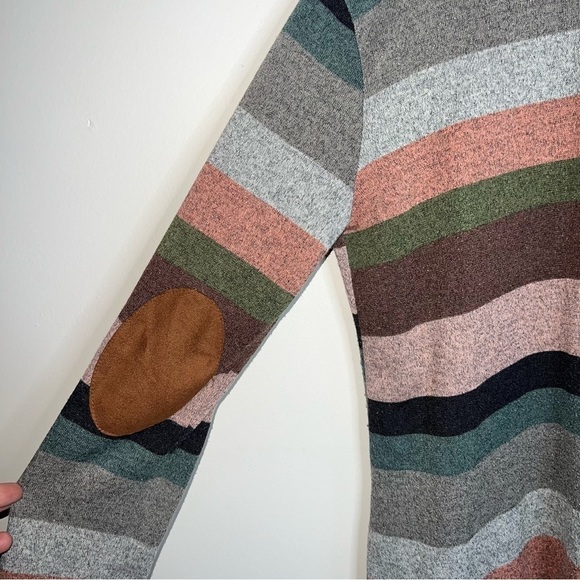 Egs Multi Colored Striped Suede Elbow Patch Open Cardigan with Pockets Size S/M - Picture 3 of 7